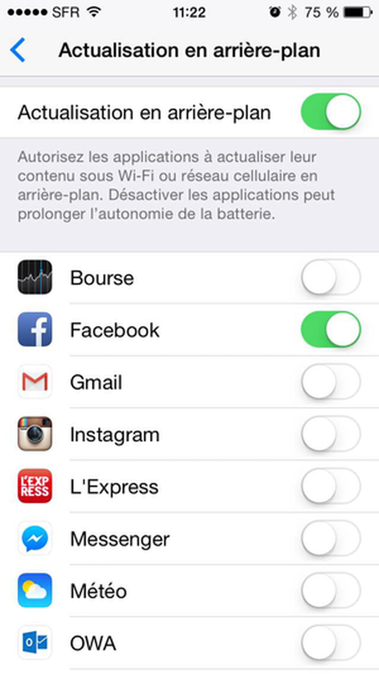 Désactiver les actualisations en arrièreplan iPhone