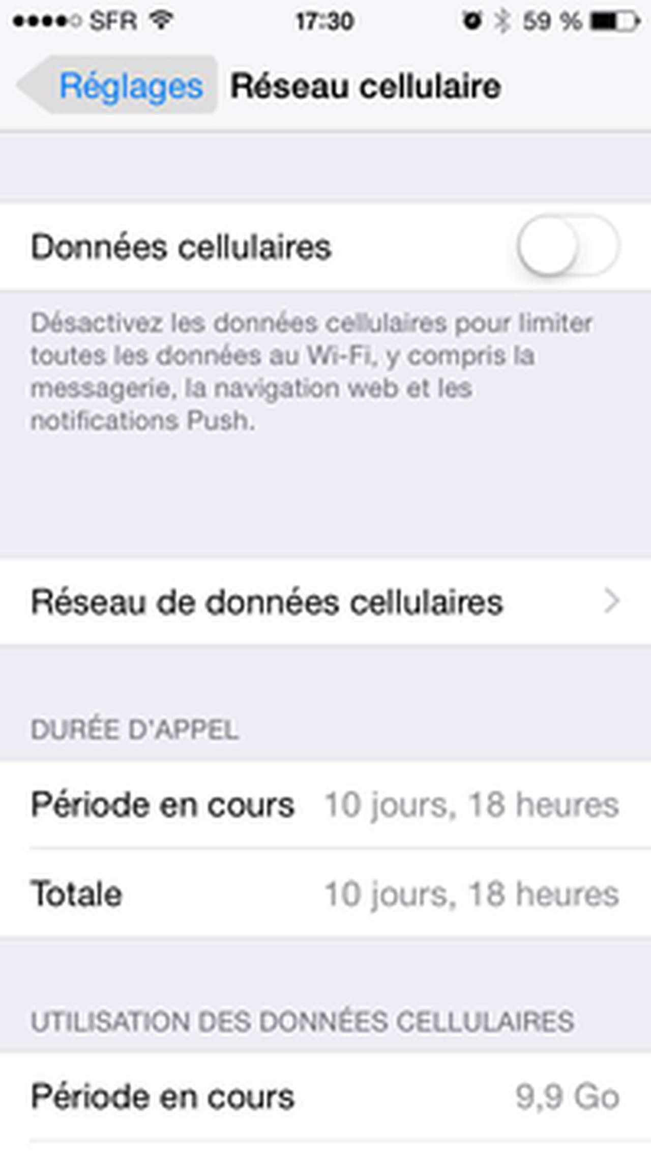 Désactiver les données cellulaires iPhone